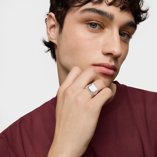 Aged silver Signet ring with square motif TOUS Man