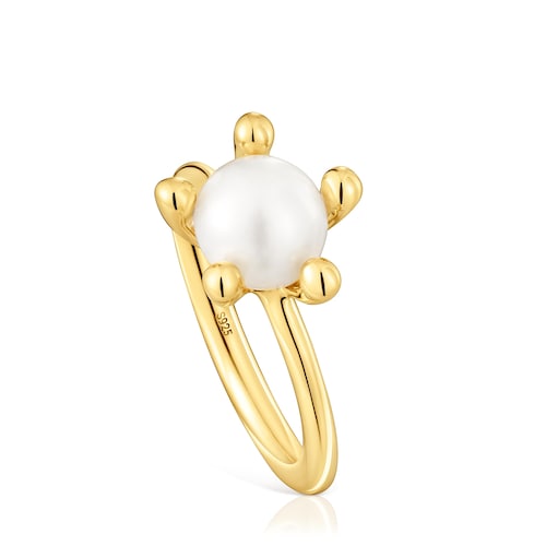 Anillo con baño de oro 18 kt sobre plata y perla cultivada TOUS Garden
