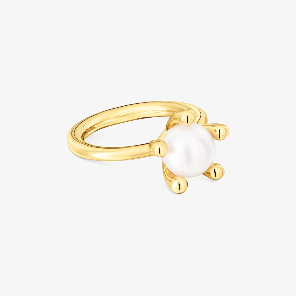 Anillo con ba&ntilde;o de oro 18 kt sobre plata y perla cultivada TOUS Garden