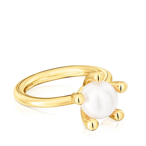 Anillo con baño de oro 18 kt sobre plata y perla cultivada TOUS Garden