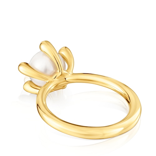 Anillo con baño de oro 18 kt sobre plata y perla cultivada TOUS Garden