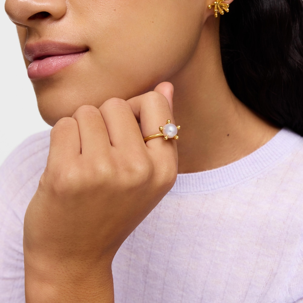 Anillo con ba&ntilde;o de oro 18 kt sobre plata y perla cultivada TOUS Garden