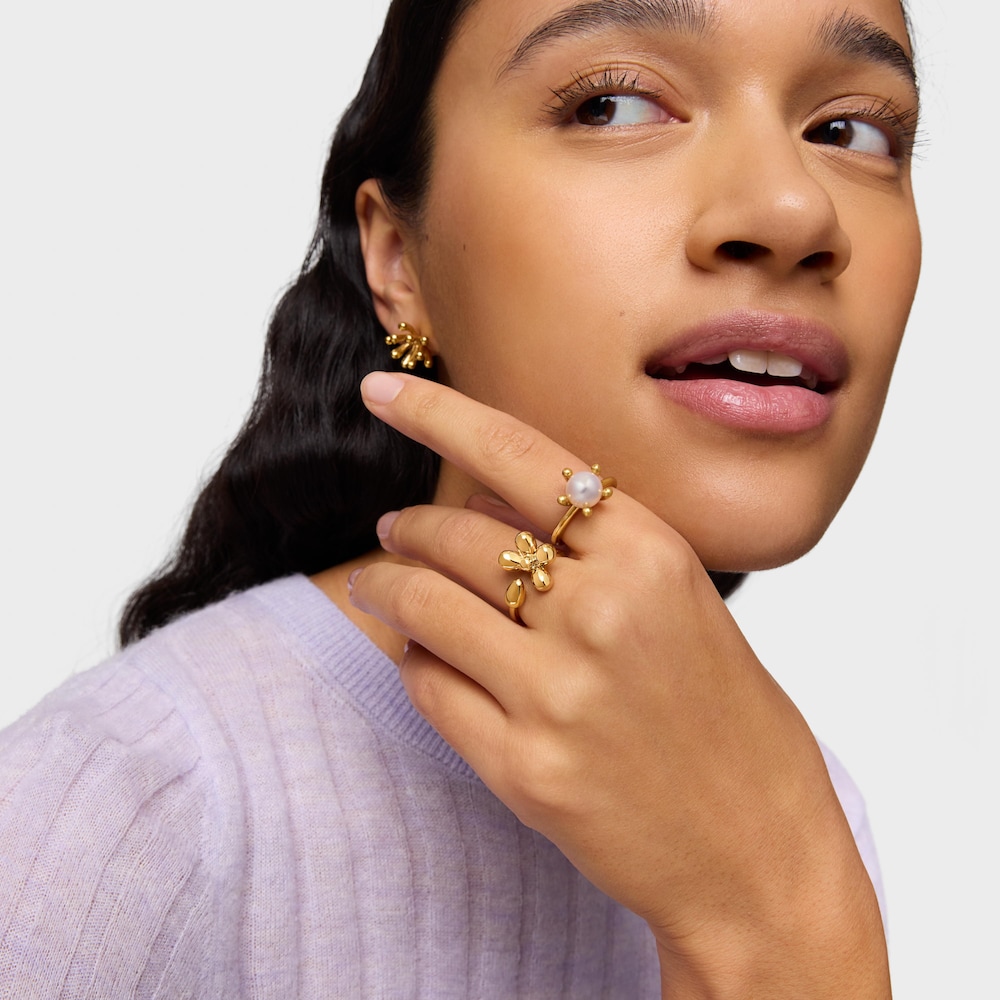 Anillo con ba&ntilde;o de oro 18 kt sobre plata y perla cultivada TOUS Garden