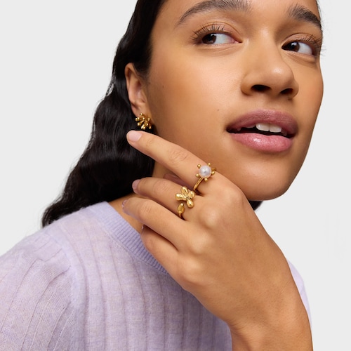 Anillo con baño de oro 18 kt sobre plata y perla cultivada TOUS Garden
