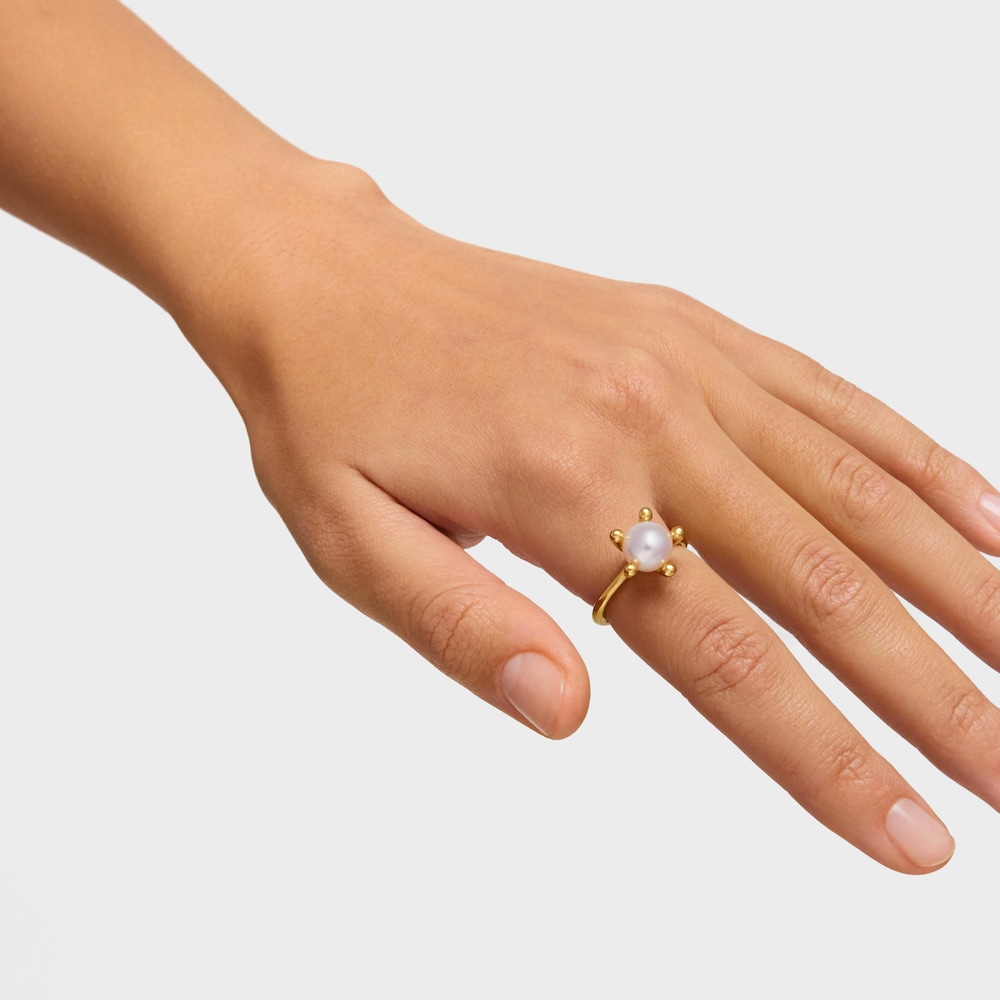 Anillo con ba&ntilde;o de oro 18 kt sobre plata y perla cultivada TOUS Garden