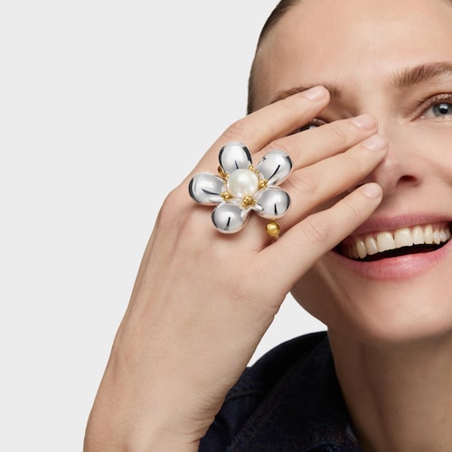 Doppio anello bicolore con perla coltivata Daisy