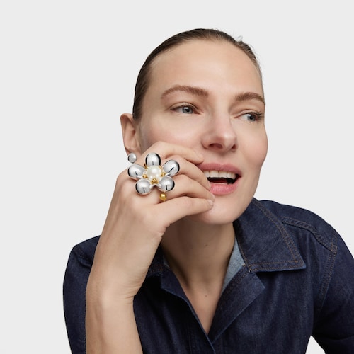 Doppio anello bicolore con perla coltivata Daisy