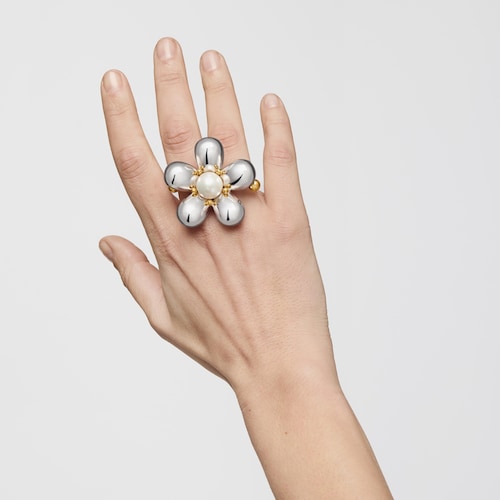Doppio anello bicolore con perla coltivata Daisy