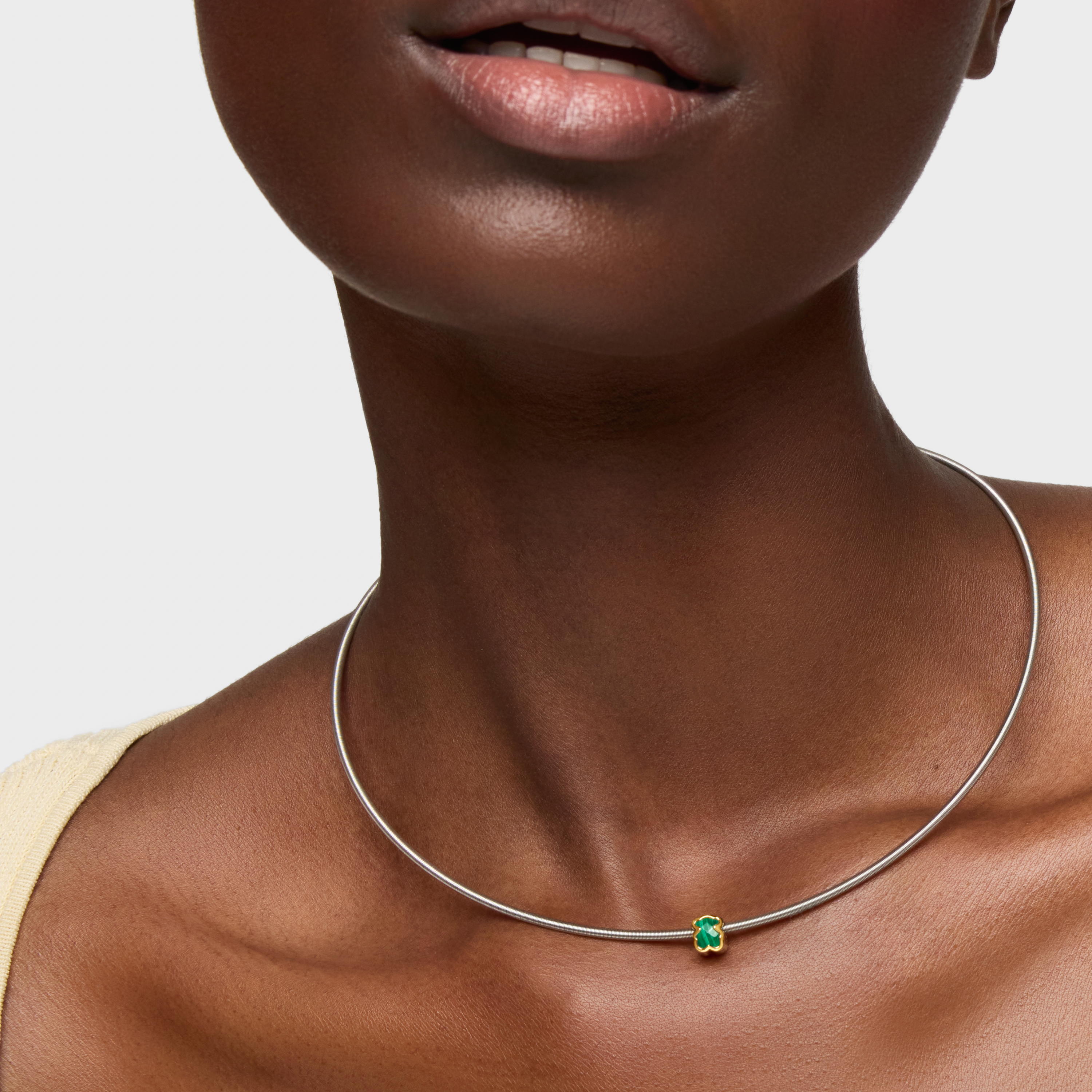 7mm 18kt gold plating over silver and malachite Charm bear motif TOUS Basics