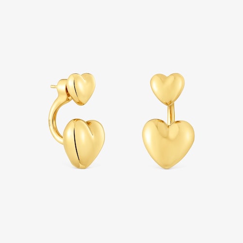 Pendientes cortos con ba&ntilde;o de oro 18 kt sobre plata y motivo coraz&oacute;n Garden Of Love