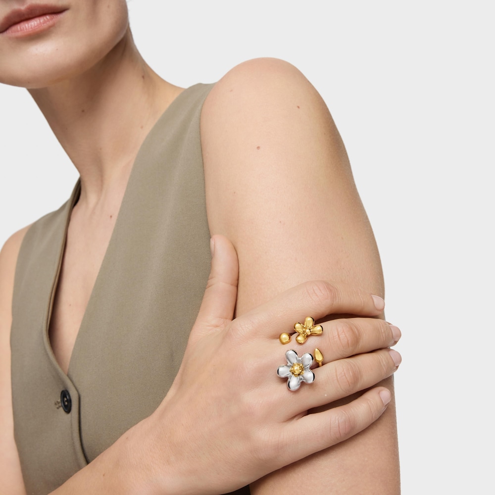 Anell obert amb bany d'or de 18 kt sobre plata Daisy