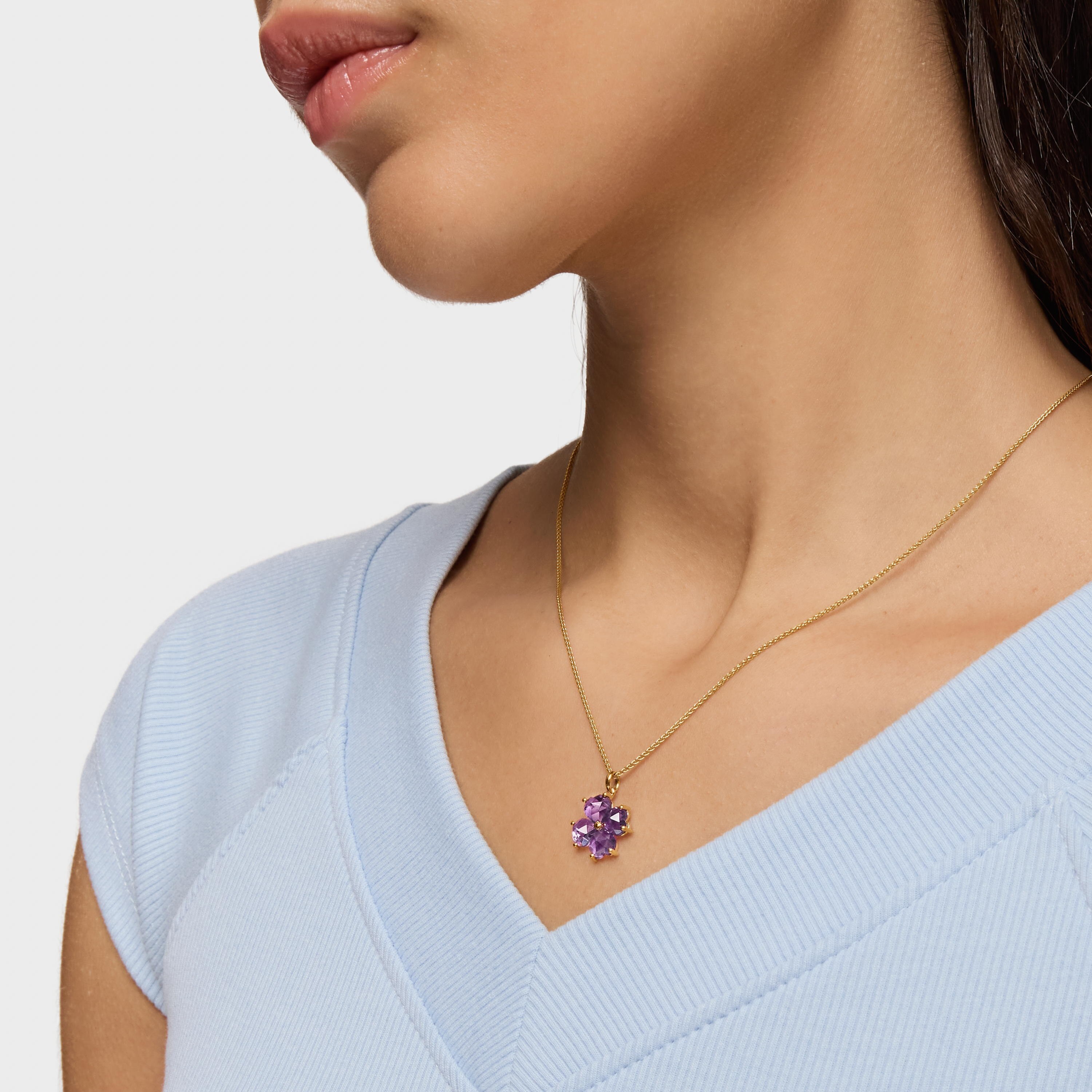 18K solid gold Pendant with amethyst Daisy