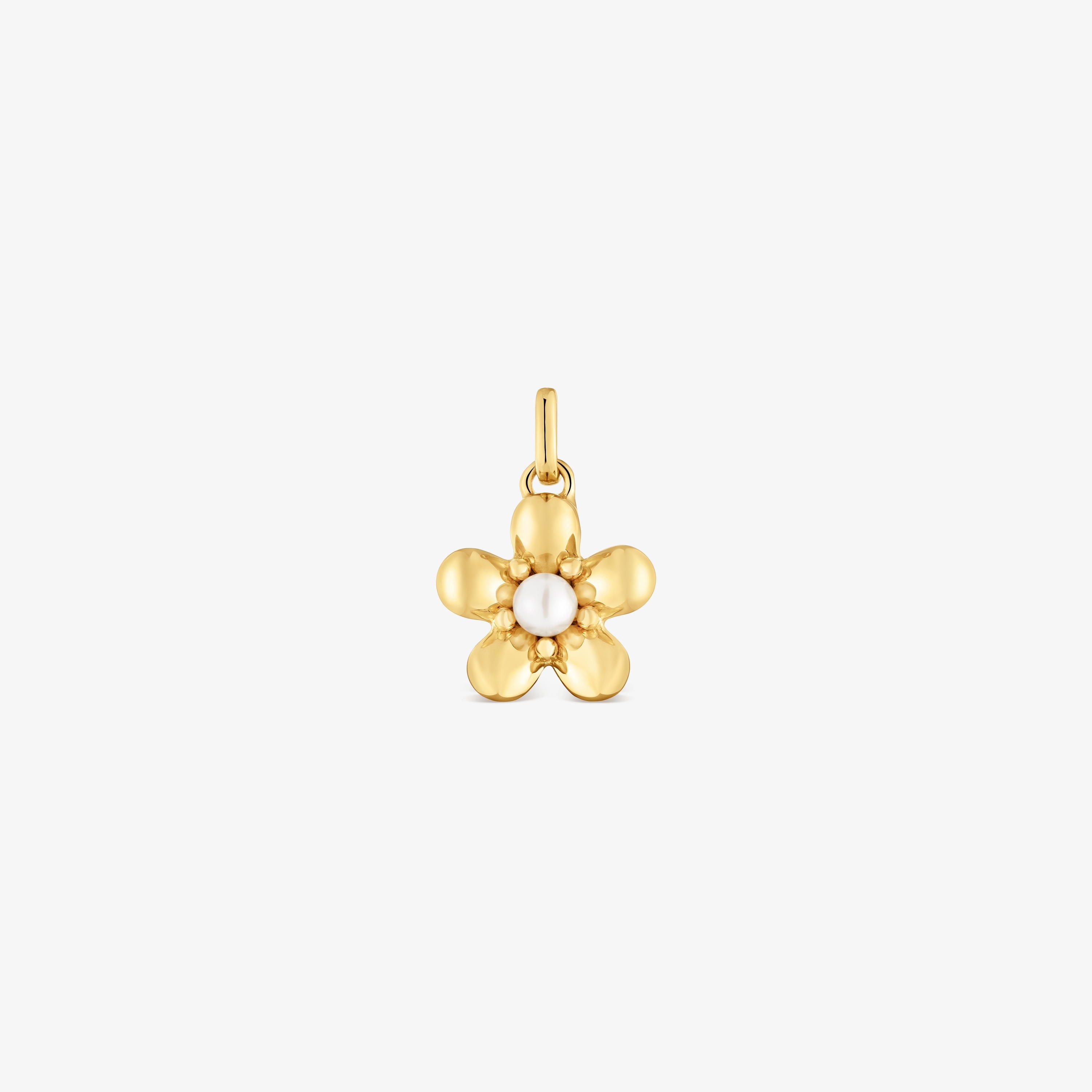 18K solid gold Pendant with 10 mm cultured pearls Daisy