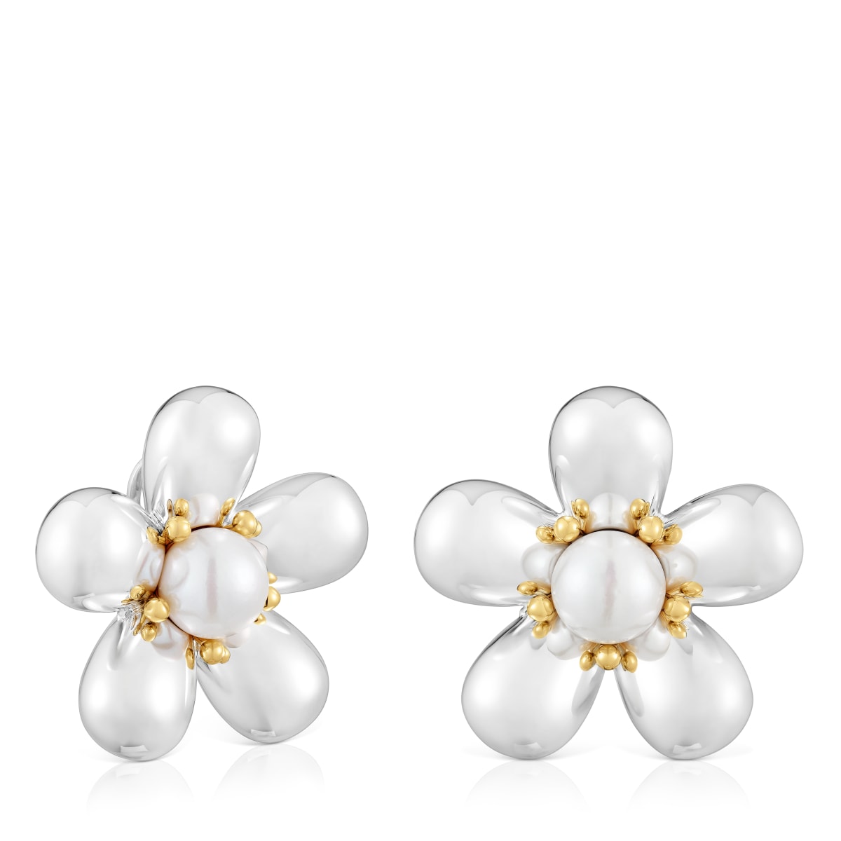 Two-tone flower Earrings with 36 mm cultured pearls Daisy