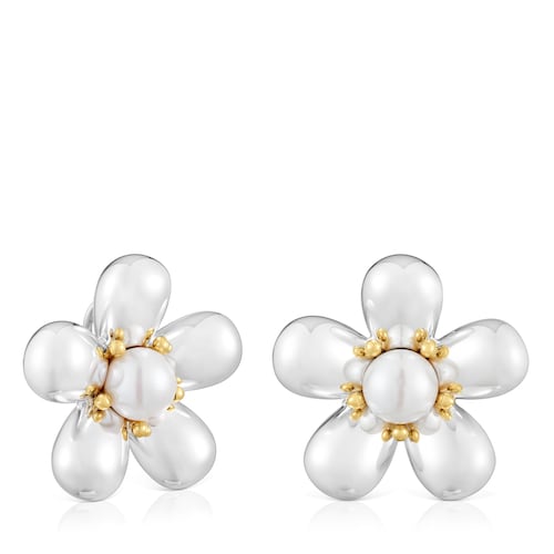 Two-tone flower Earrings with 36 mm cultured pearls Daisy