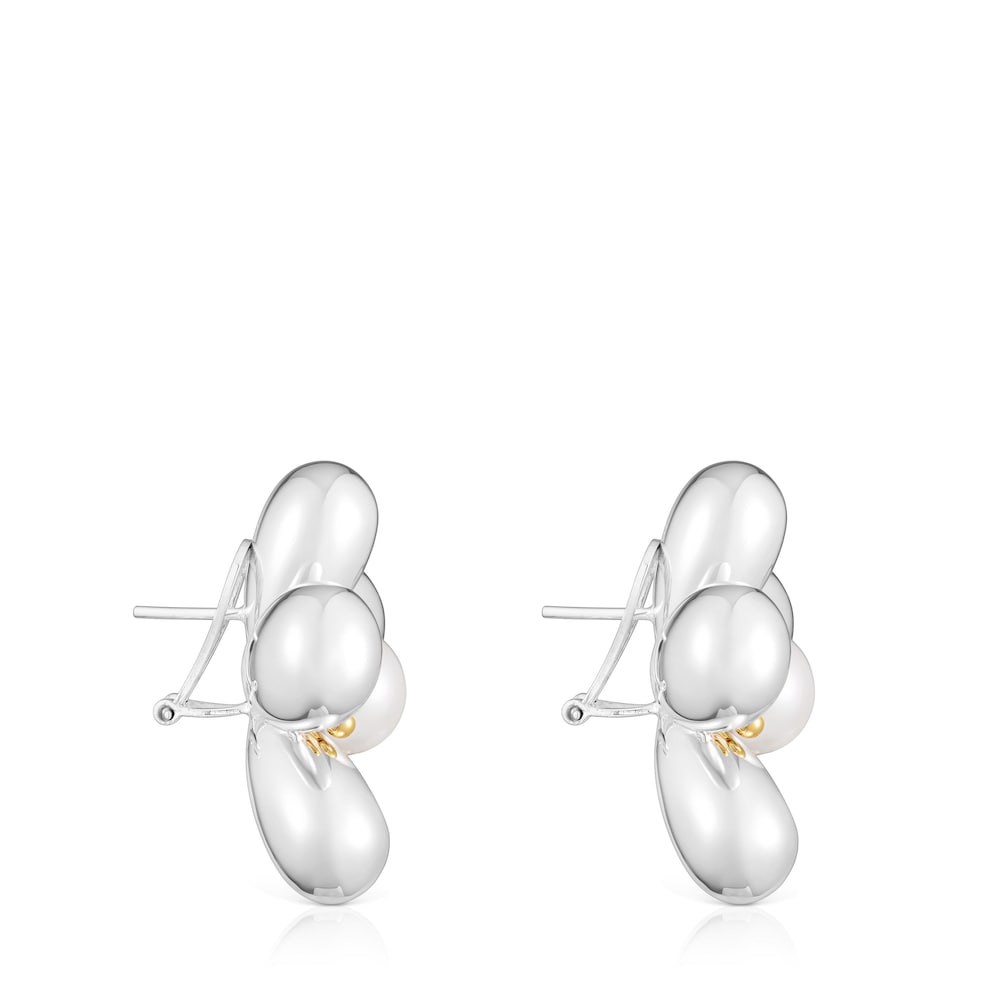 Two-tone flower Earrings with 36 mm cultured pearls Daisy image number 1