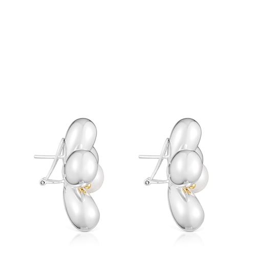 Two-tone flower Earrings with 36 mm cultured pearls Daisy
