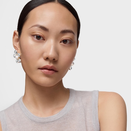 Two-tone flower Earrings with 36 mm cultured pearls Daisy