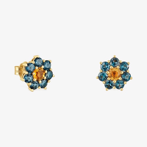 Pendientes de oro 18K y gemas Daisy