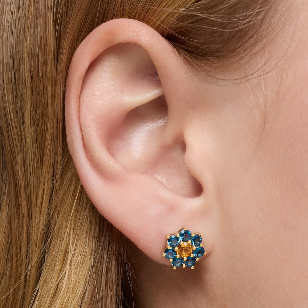 18K solid gold Earrings with gemstones Daisy