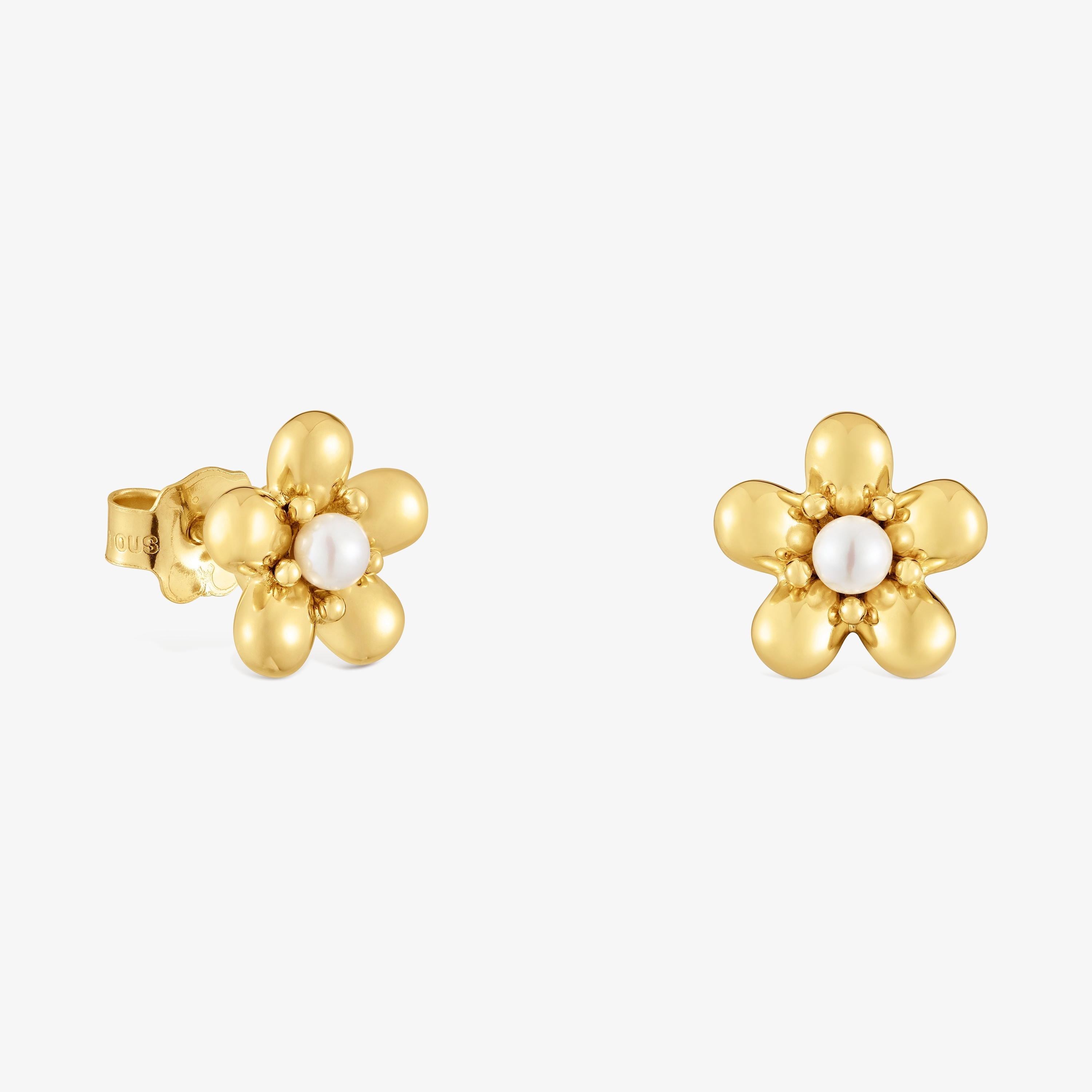 18K solid gold Earrings with 10 mm cultured pearls Daisy