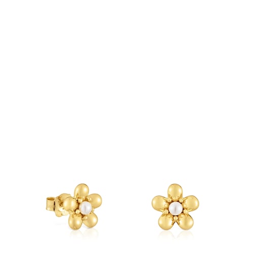 Gold Earrings with 10 mm cultured pearls Daisy