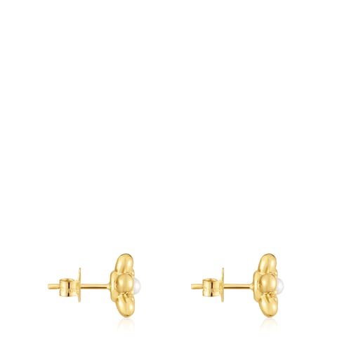 Gold Earrings with 10 mm cultured pearls Daisy