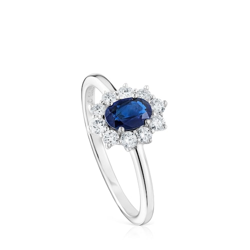 Anel em ouro branco com diamantes e safiras TOUS Sweet Sapphire