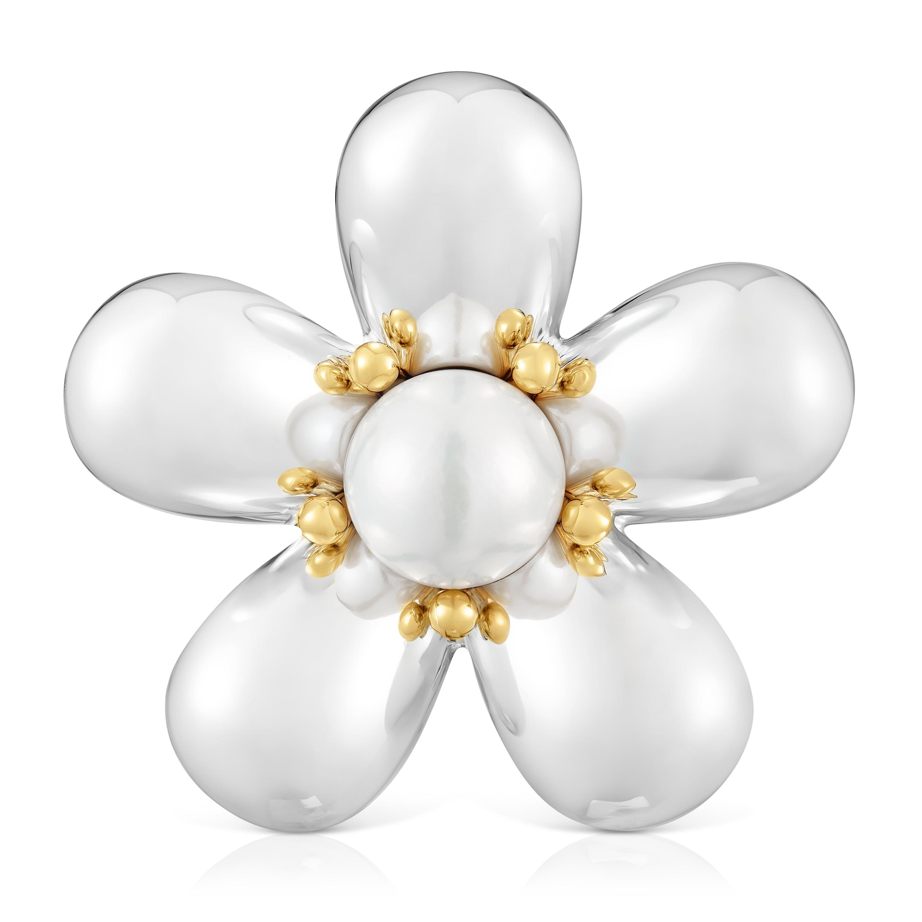 44 mm two-tone flower Brooch with cultured pearl Daisy | TOUS