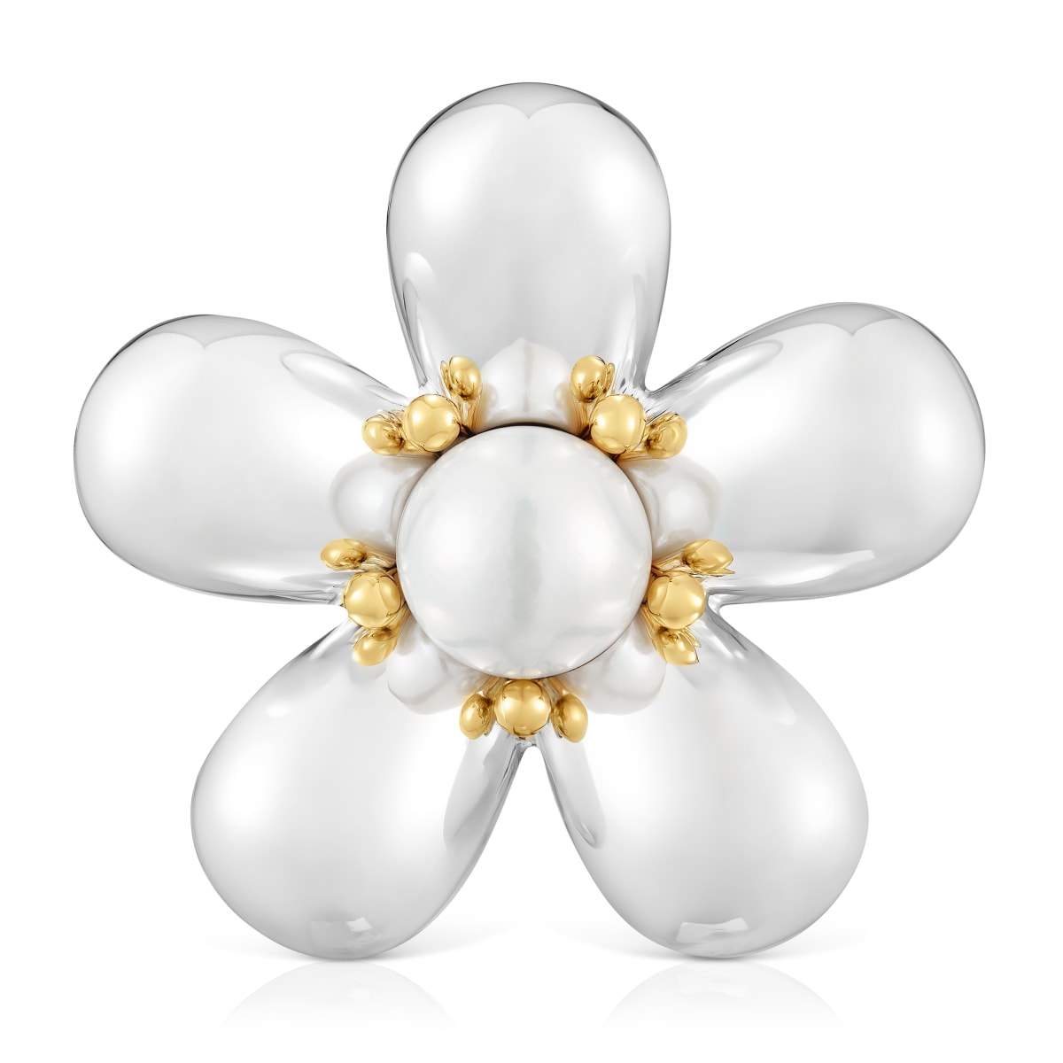Broche flor bicolor y perla cultivada 44 mm Daisy