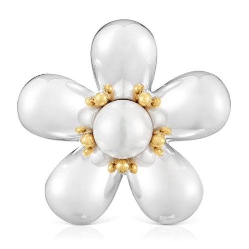 Broche flor bicolor y perla cultivada 44 mm Daisy