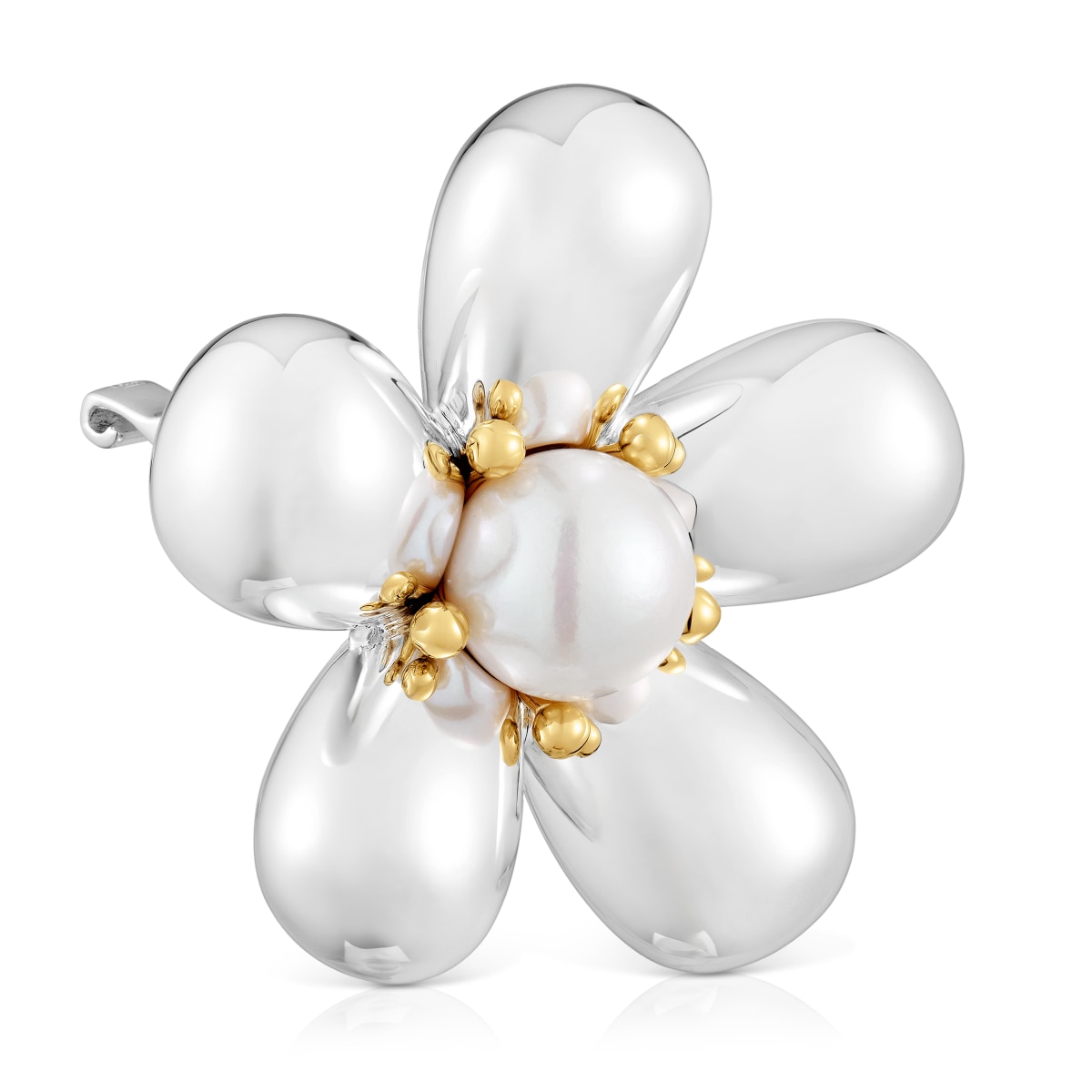 Broche flor bicolor y perla cultivada 44 mm Daisy