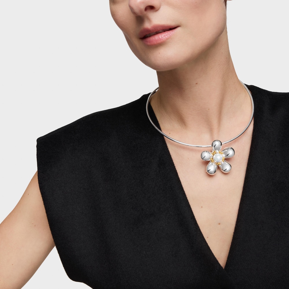 Dwukolorowa Broszka 44 mm z motywem kwiatu i perłą hodowlaną Daisy