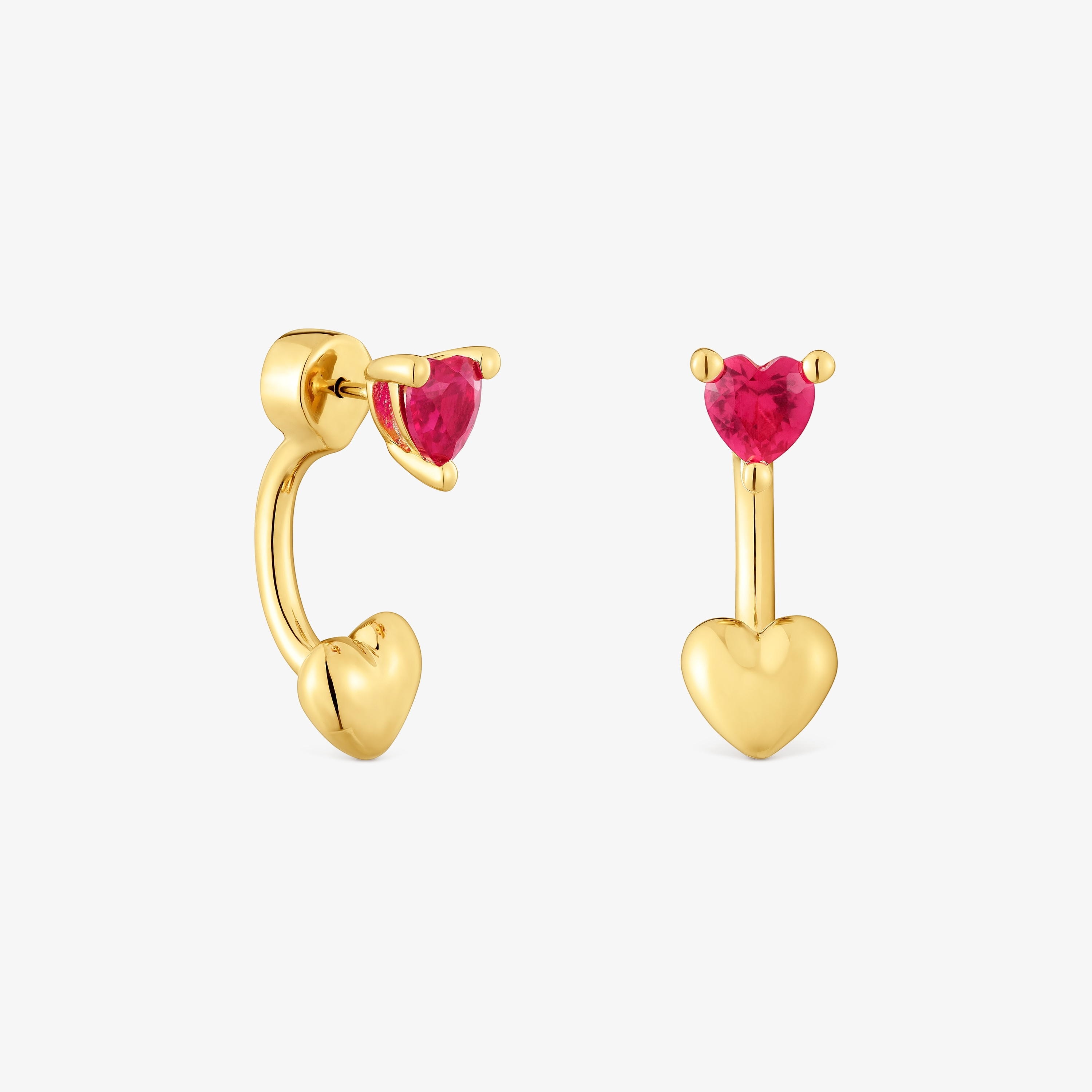 Short 18K gold vermeil Earrings with lab-grown ruby Garden of Love LGG