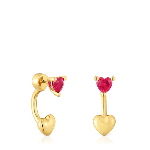Short 18kt gold plating over silver Earrings with lab-grown ruby Garden of Love LGG