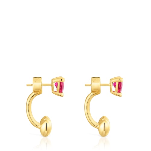 Short 18kt gold plating over silver Earrings with lab-grown ruby Garden of Love LGG