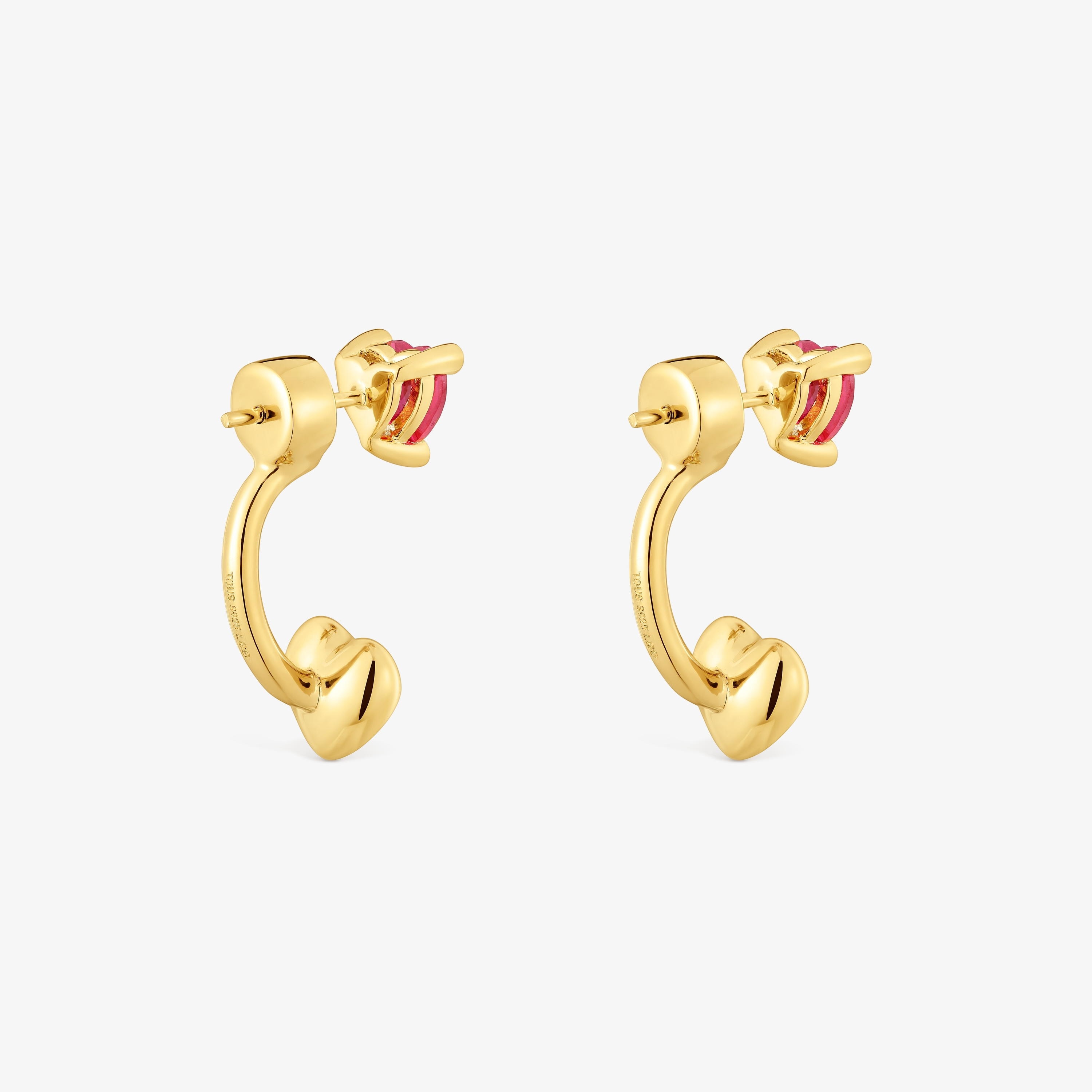 Short 18K gold vermeil Earrings with lab-grown ruby Garden of Love LGG