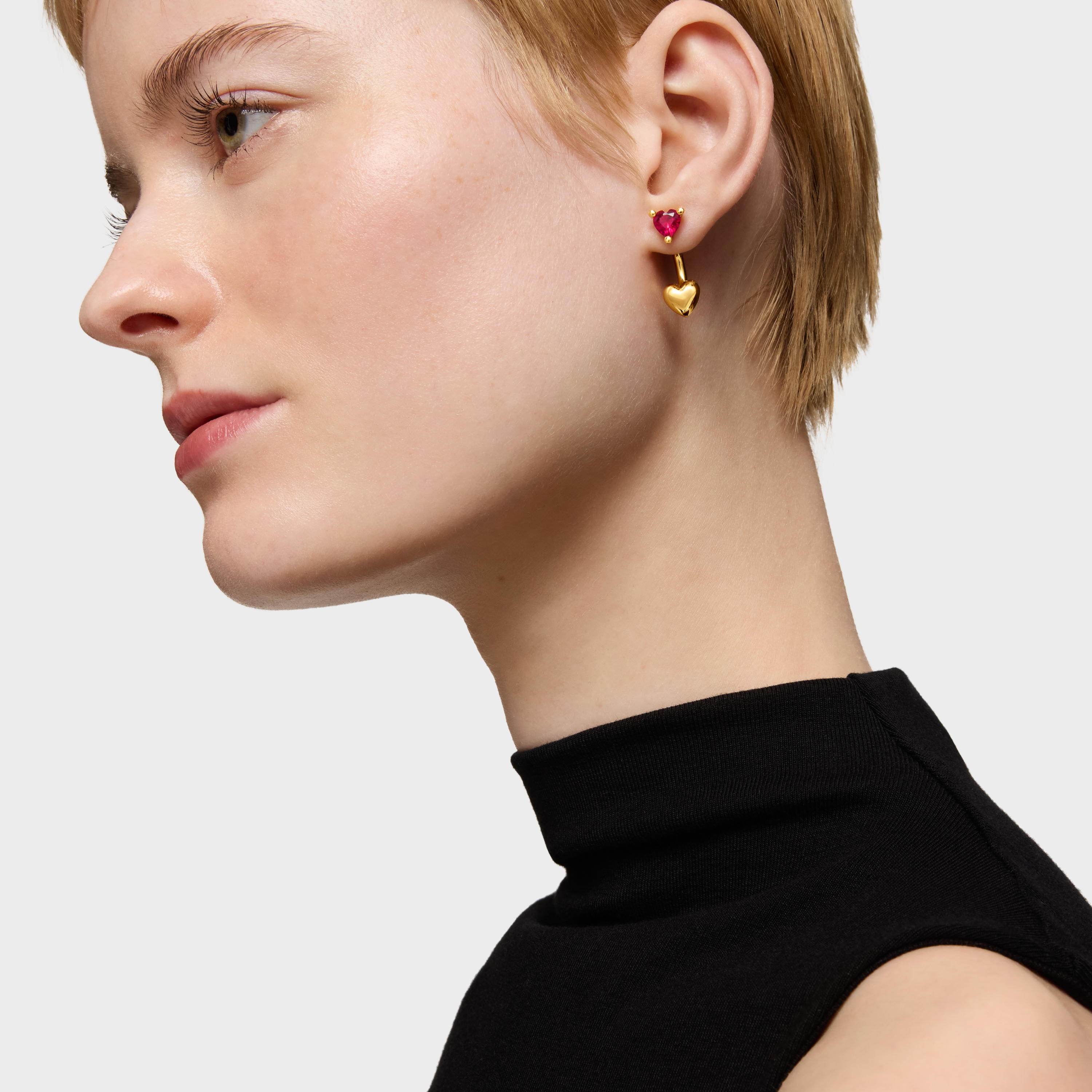 Short 18K gold vermeil Earrings with lab-grown ruby Garden of Love LGG