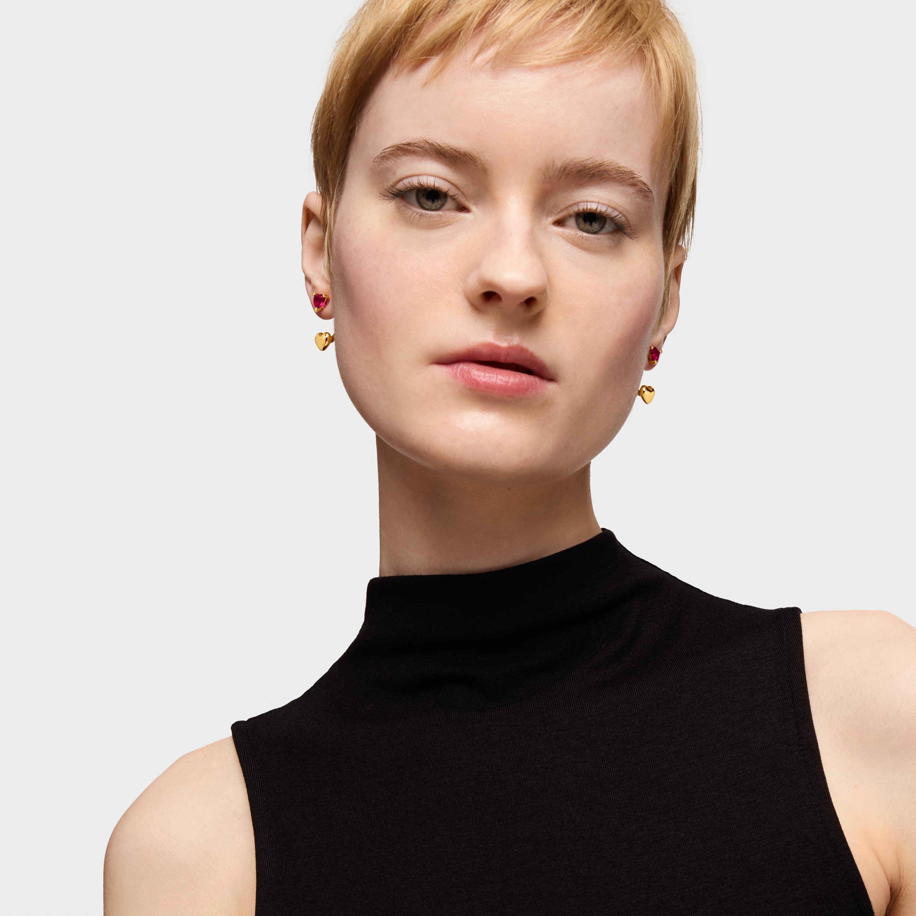 Short 18K gold vermeil Earrings with lab-grown ruby Garden of Love LGG