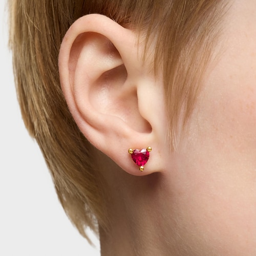 Short 18kt gold plating over silver Earrings with lab-grown ruby Garden of Love LGG