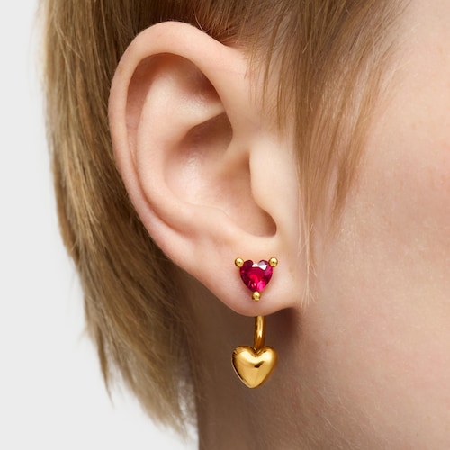 Short 18kt gold plating over silver Earrings with lab-grown ruby Garden of Love LGG