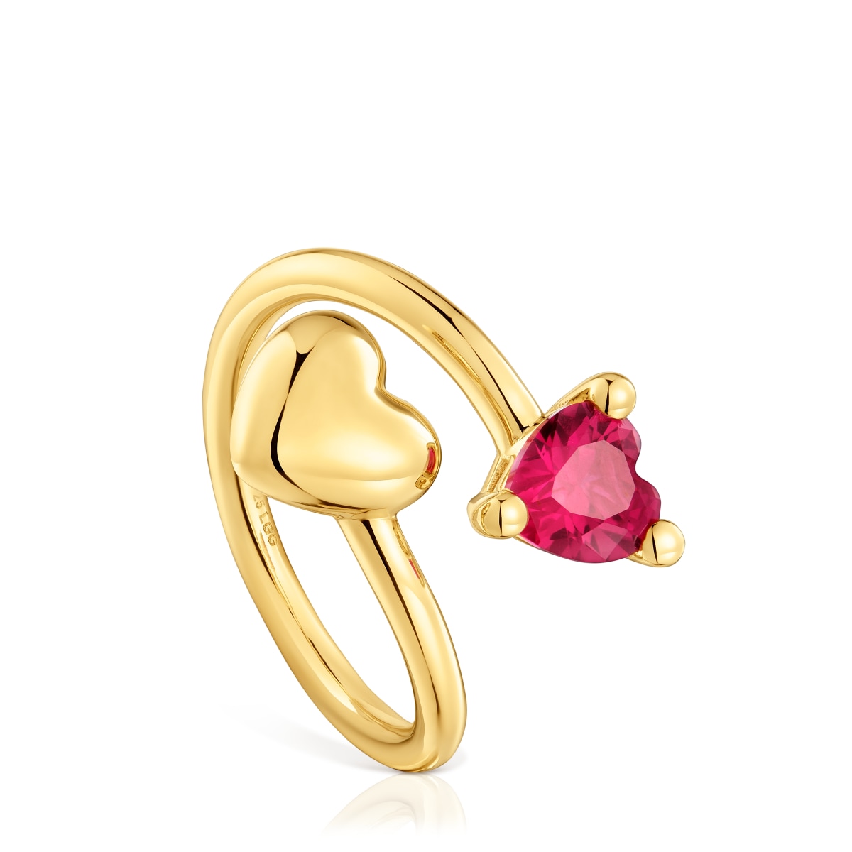 18kt gold plating over silver open Ring with lab-grown ruby Garden of Love LGG