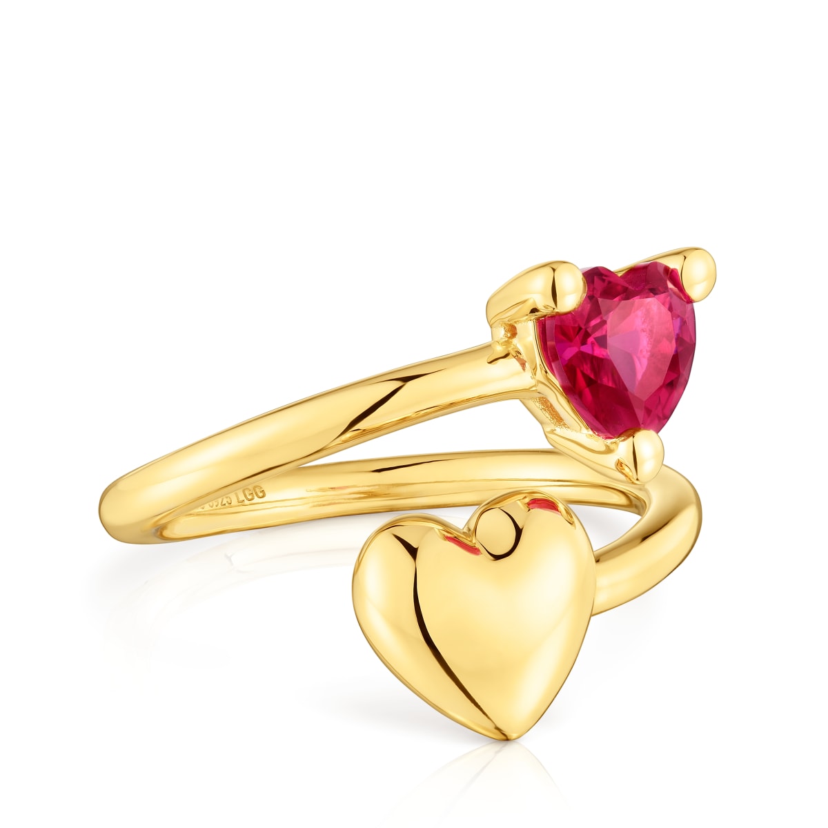 18kt gold plating over silver open Ring with lab-grown ruby Garden of Love LGG