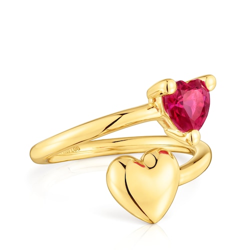 Anillo abierto con baño de oro 18 kt sobre plata y rubí creado en laboratorio Garden Of Love LGG