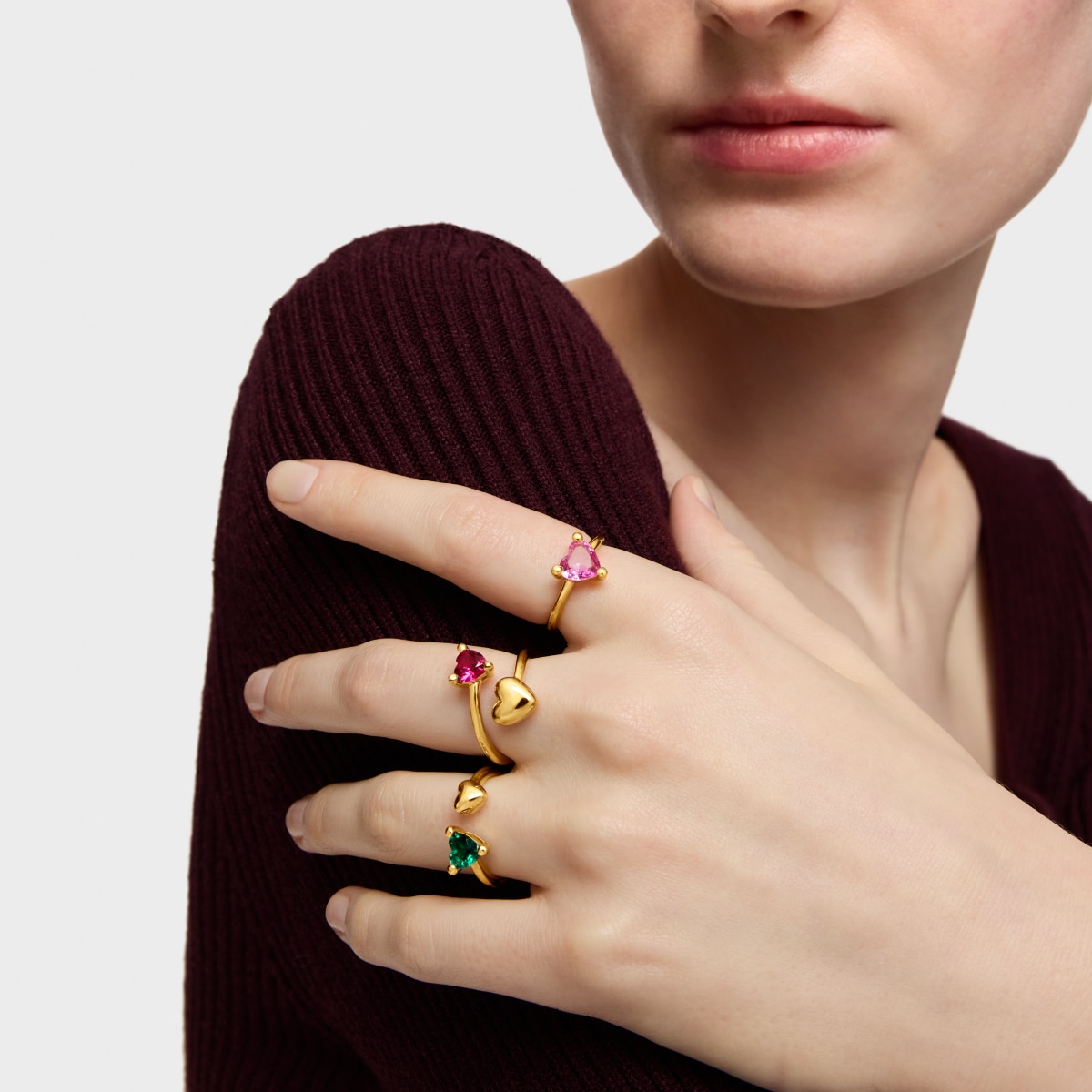 18kt gold plating over silver open Ring with lab-grown ruby Garden of Love LGG