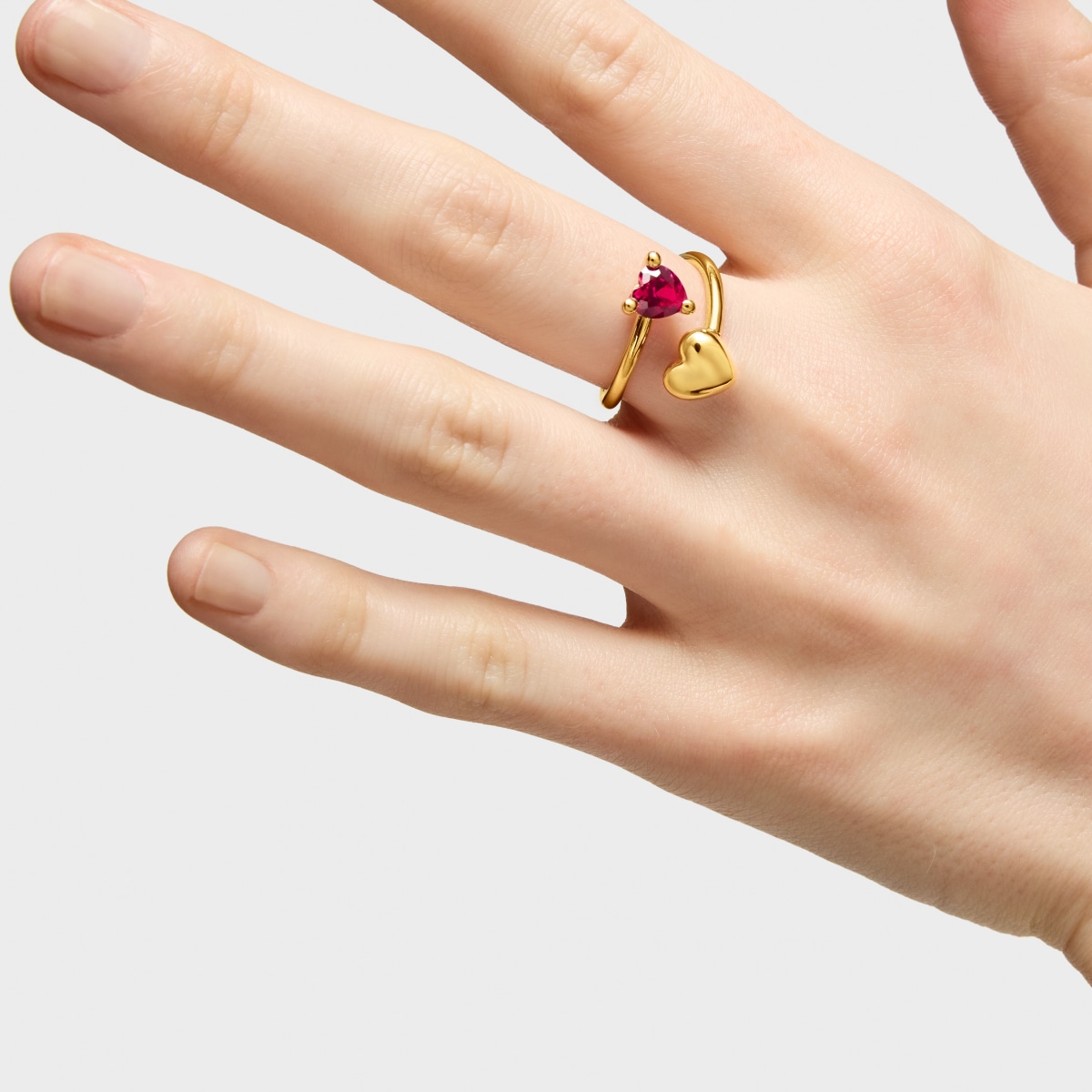 18kt gold plating over silver open Ring with lab-grown ruby Garden of Love LGG