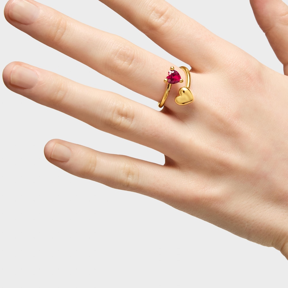 18kt gold plating over silver open Ring with lab-grown ruby Garden of Love LGG