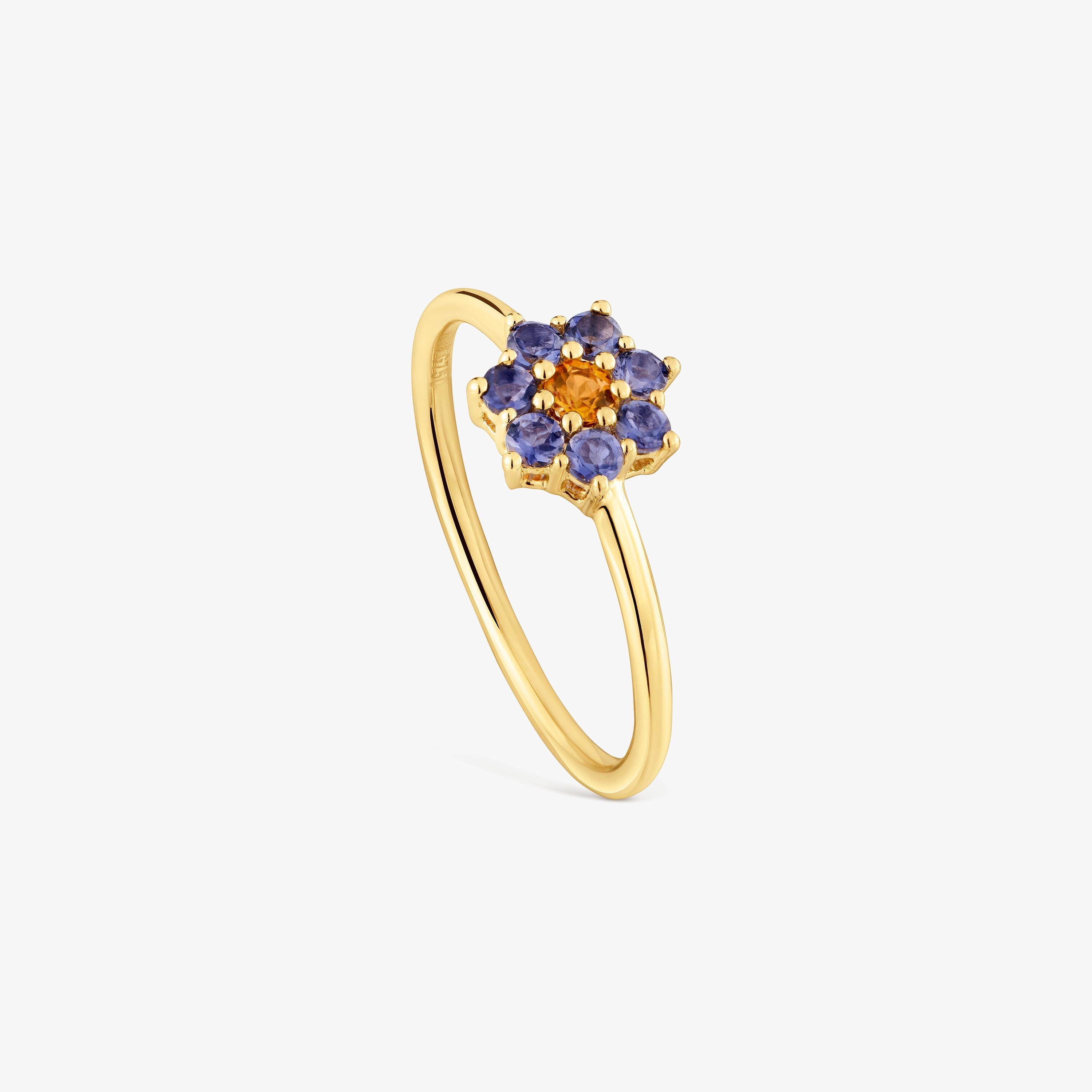 18K solid gold Ring with gemstones Daisy