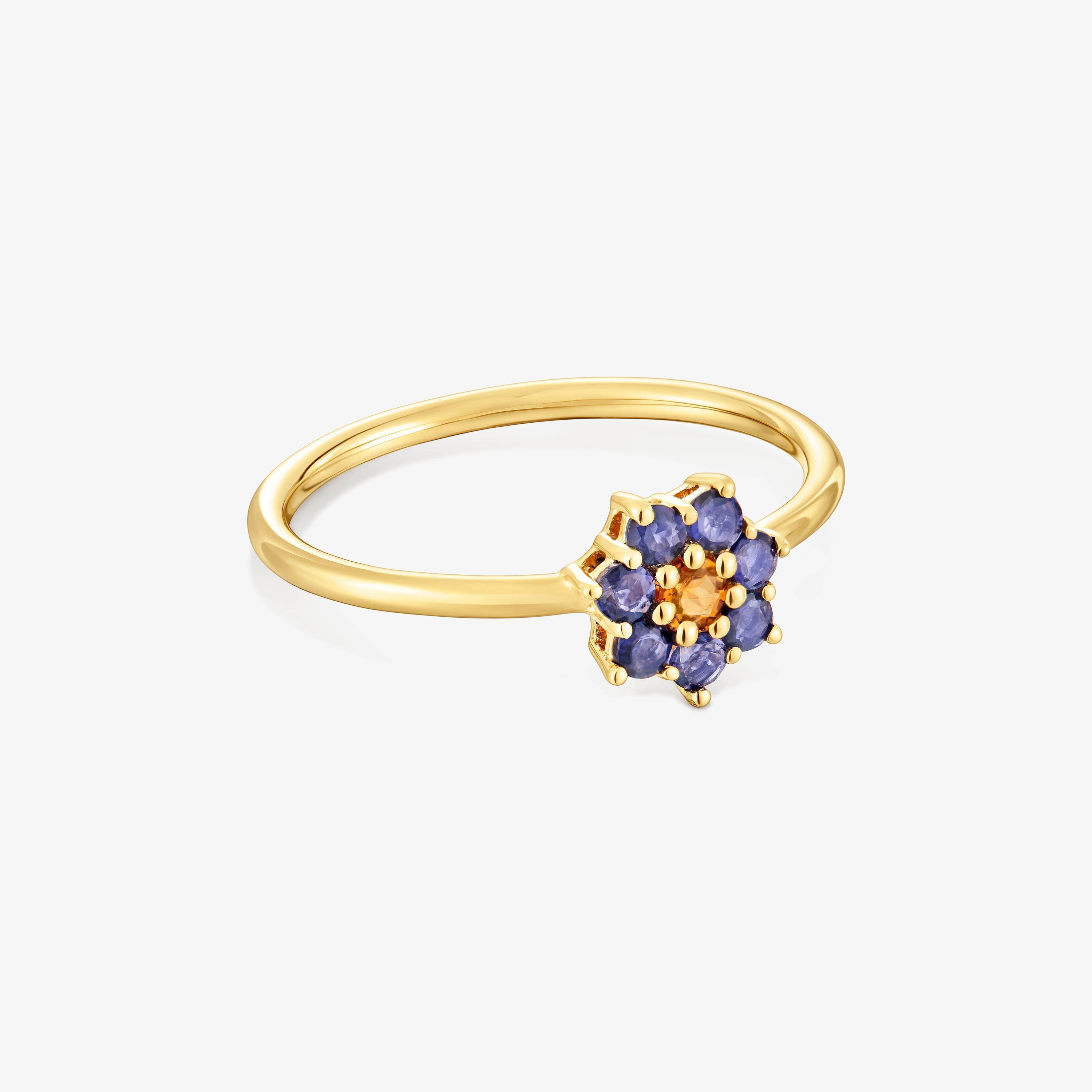 18K solid gold Ring with gemstones Daisy