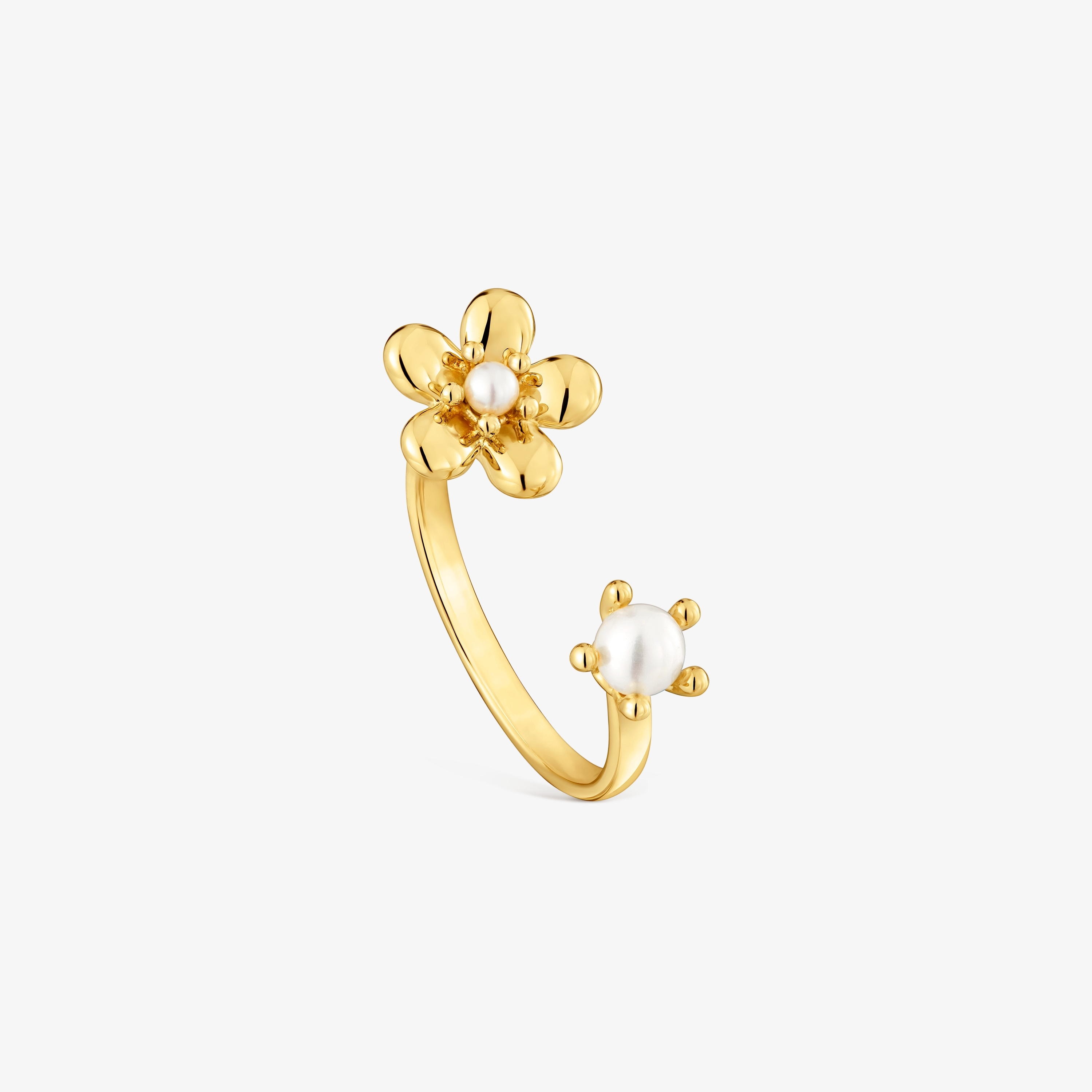 18K solid gold Open ring with cultured pearl Daisy